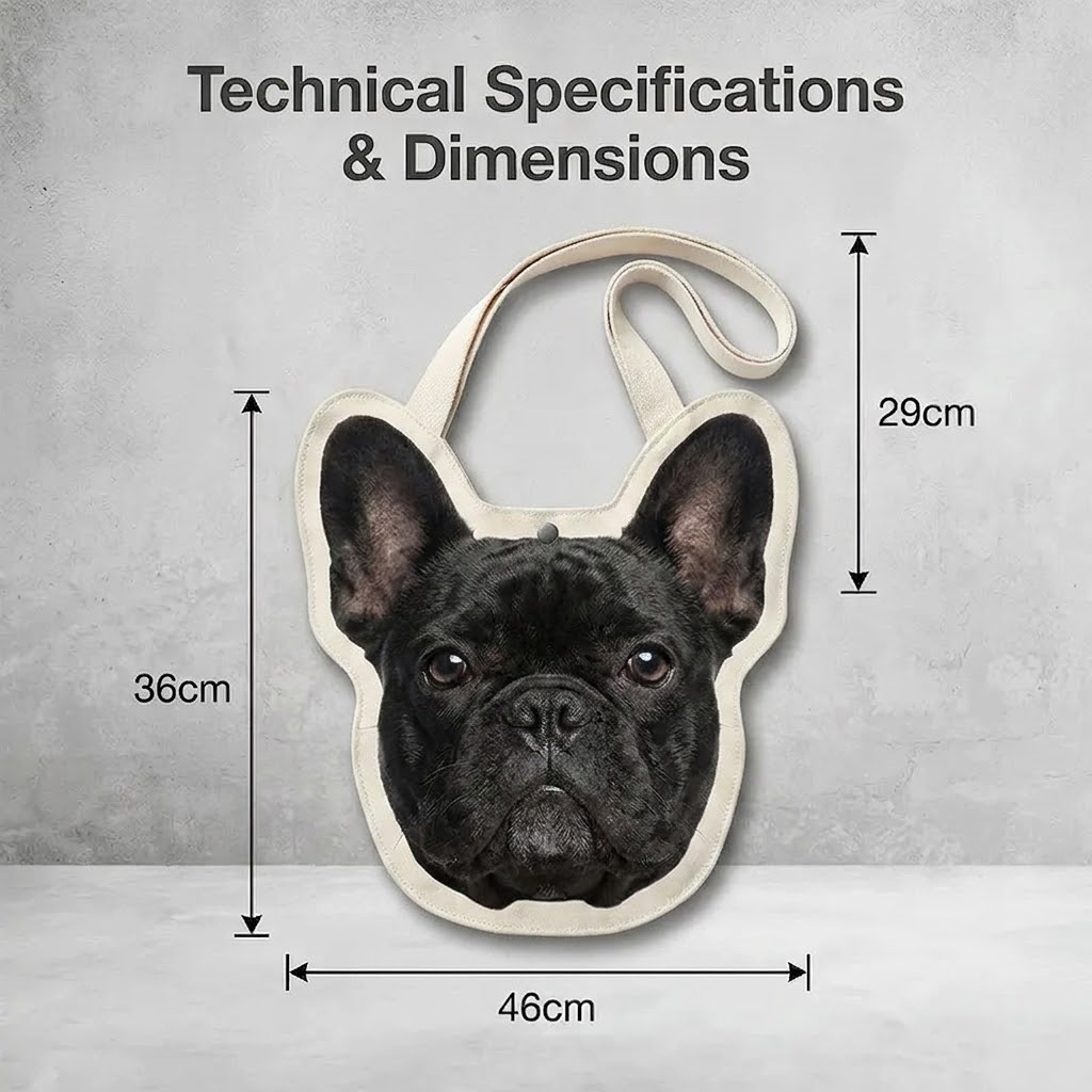 Premium French Bulldog Canvas Bag – Cute Frenchie-Shaped Shoulder Bag