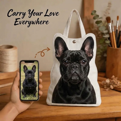 Premium French Bulldog Canvas Bag – Cute Frenchie-Shaped Shoulder Bag