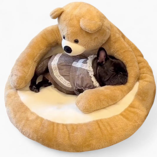 French Bulldog Bear Hug Bed – Plush Winter-Ready Cozy Dog House Nest