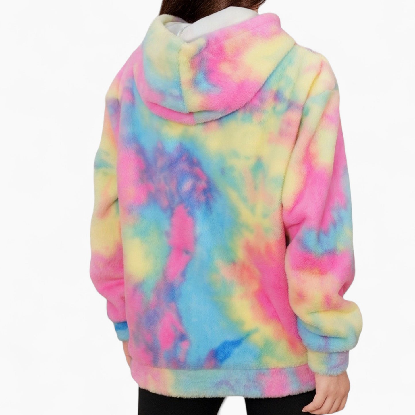 Zestara Frenchie Human Matching Hoodie –  Plush Fleece Rainbow Tie-Dye Sweatshirt for Dog and Owner