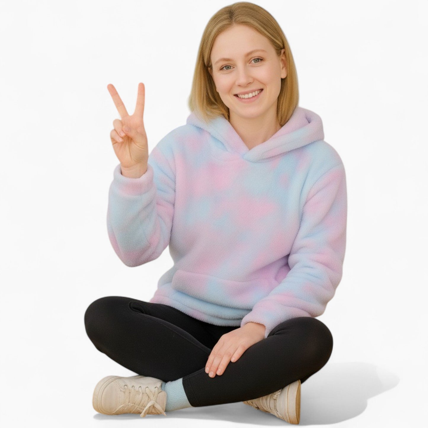 Furora Frenchie Human Matching Hoodie – Rainbow Tie-Dye Plush Sweatshirt for Dog and Owner