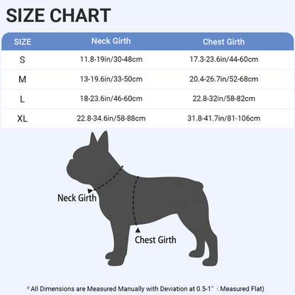 kobe No-Pull Dog Harness size table