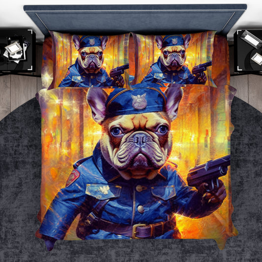 Guardian Paws - French Bulldog as Policeman Duvet Cover Set