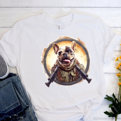 Soldier Frenchie T-Shirt - Combining Force Honor with Canine Charm