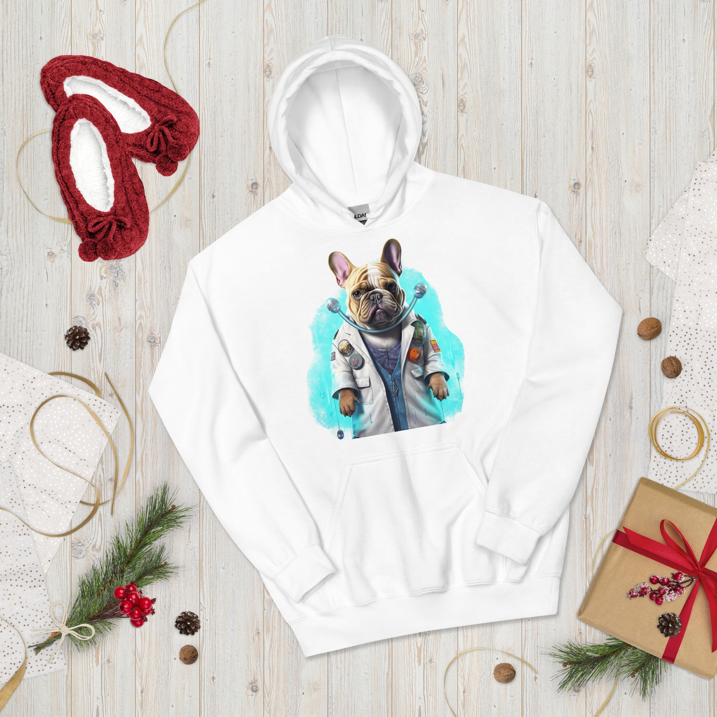 Doctor Frenchie Unisex Heavy Blend Hoodie - A Heartwarming Choice for Pet Lovers and Medical Enthusiasts