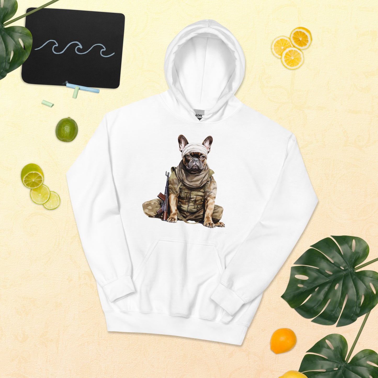 Soldier Frenchie Unisex Heavy Blend Hoodie - A Bravely Adorable Choice for Pet Lovers and Military Enthusiasts