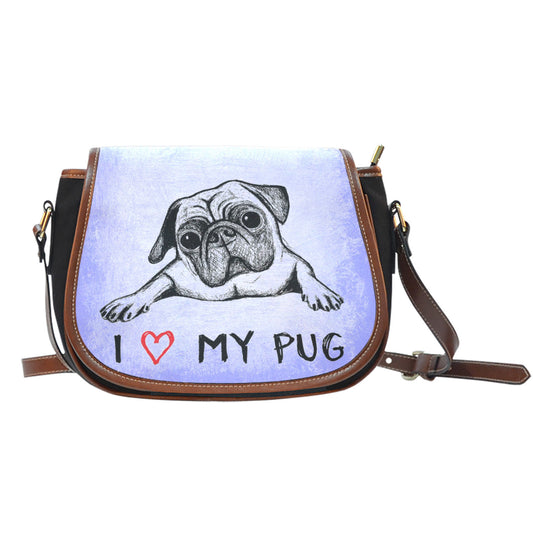 Love My Pug Leather Trim Saddle Bag - Frenchie Bulldog Shop