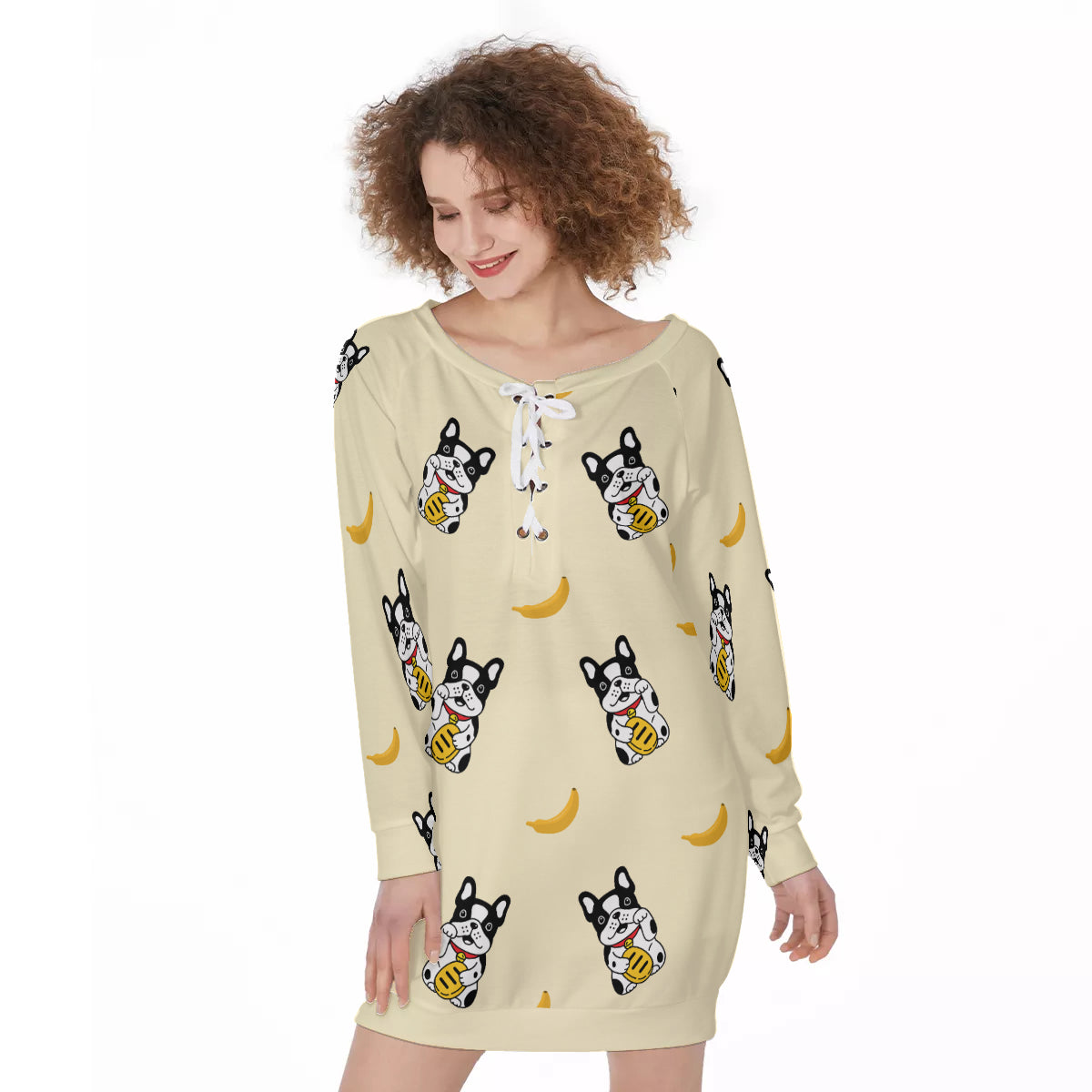 LILY - Women's Lace-Up Sweatshirt - Frenchie Bulldog Shop