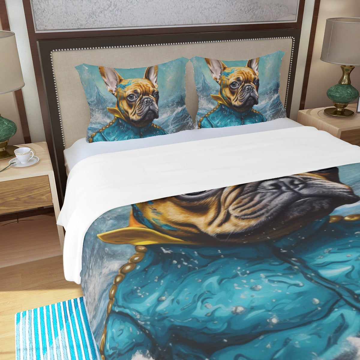 Oceanic Frenchie Duvet Cover Set - Dive into Comfortable Sleep