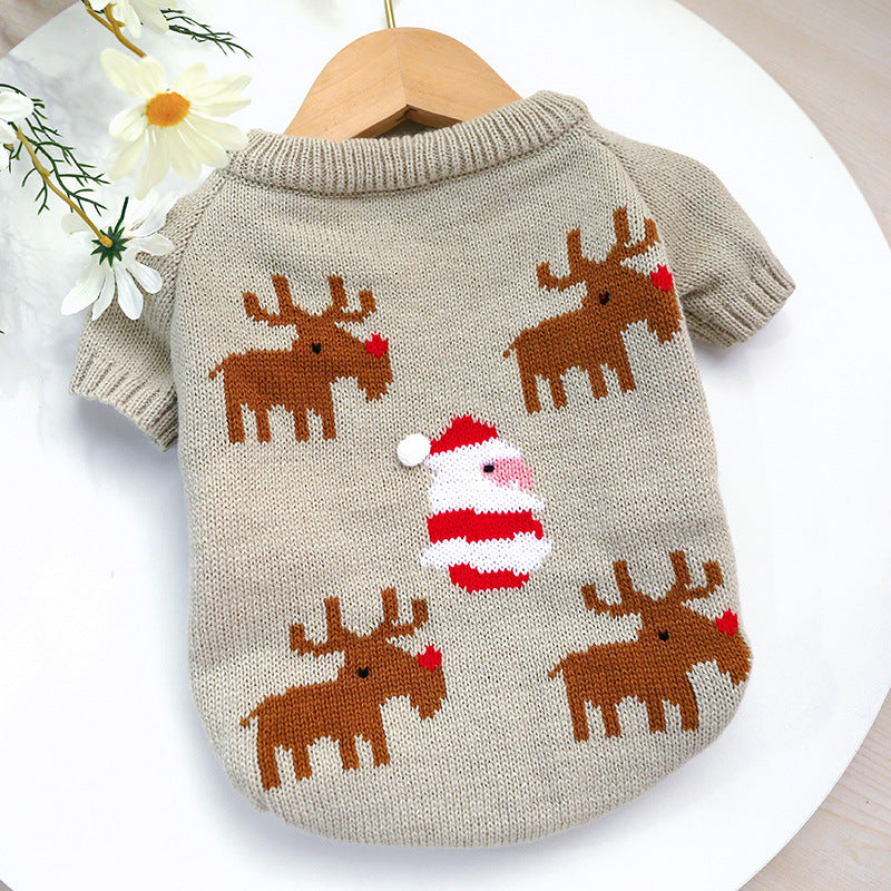 Christmas Print Warm Sweater for French Bulldog
