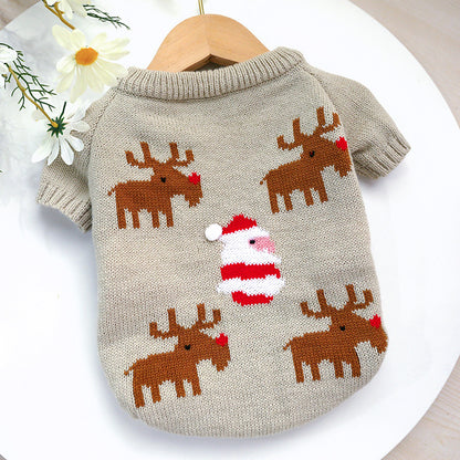 Christmas Print Warm Sweater for French Bulldog