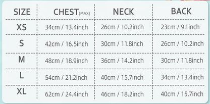 Cold weather jacket sizechart