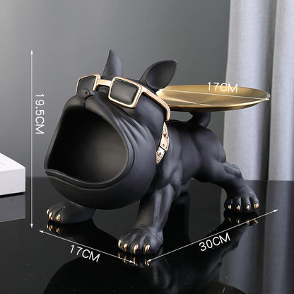 French Bulldog Big Mouth Resin Sculpture with Tray size