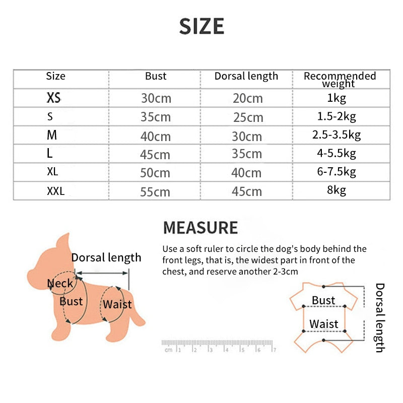  French Bulldog Christmas Dress size table 