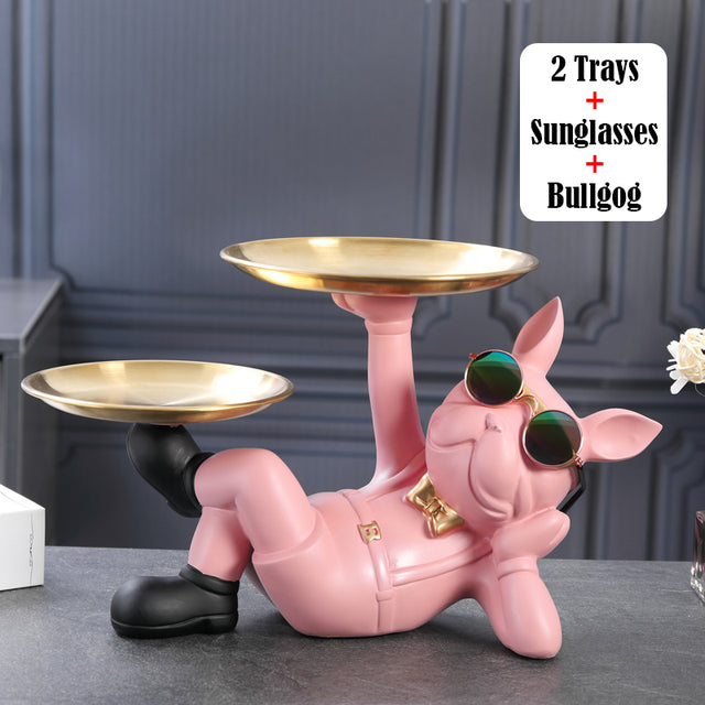 French Bulldog Sculpture with Metal Tray Holder 