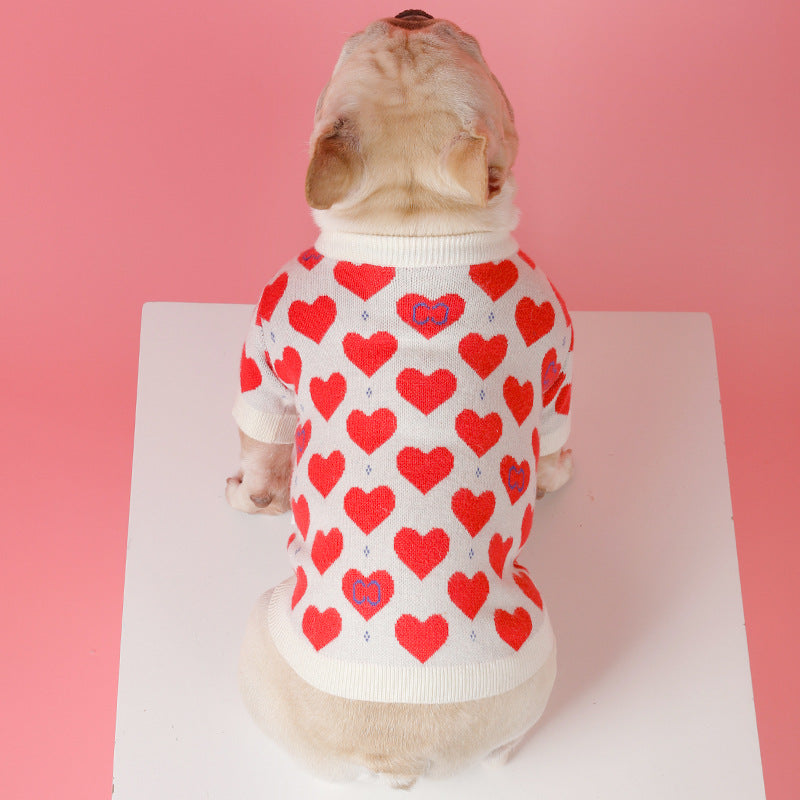 Hearts - Winter Sweater for French Bulldog (WJ09) - Frenchie Bulldog Shop