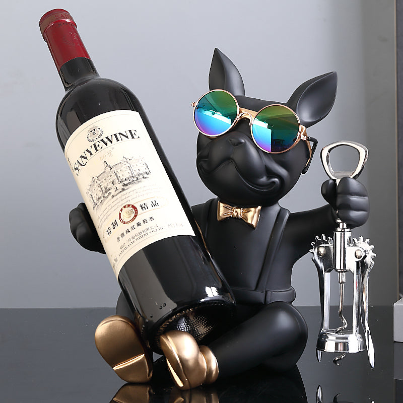 Frenchie Statue Wine Rack Corkscrew Wine Opener