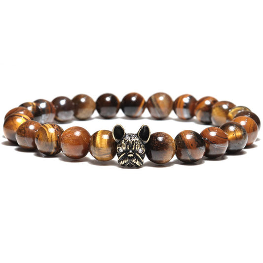 French Bulldog Bracelet Onyx Lava Stone - Frenchie Bulldog Shop