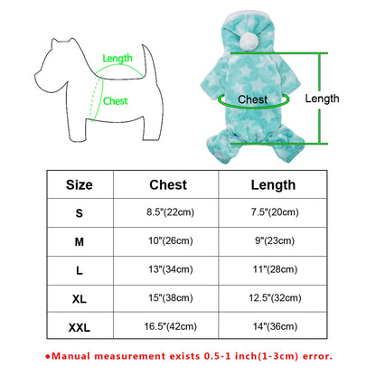 french bulldog fluffy jumpsuit size table