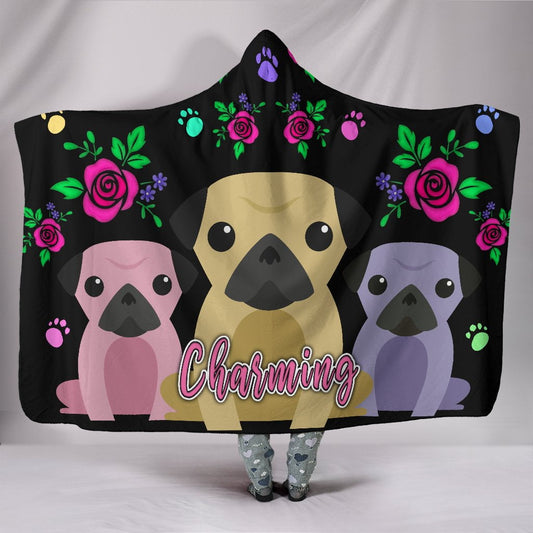 Charming Pugs Hooded Blanket with Cute Pug Dogs - Frenchie Bulldog Shop