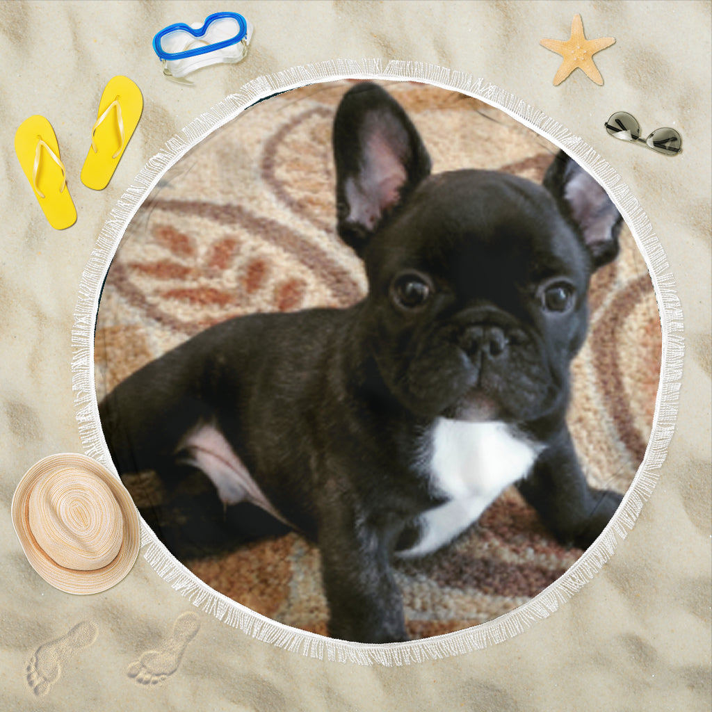 Black Puppy Frenchie - French Bulldog Beach Blanket - Frenchie Bulldog Shop