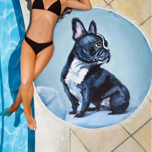 Black Frenchie Model - French Bulldog Beach Blanket - Frenchie Bulldog Shop