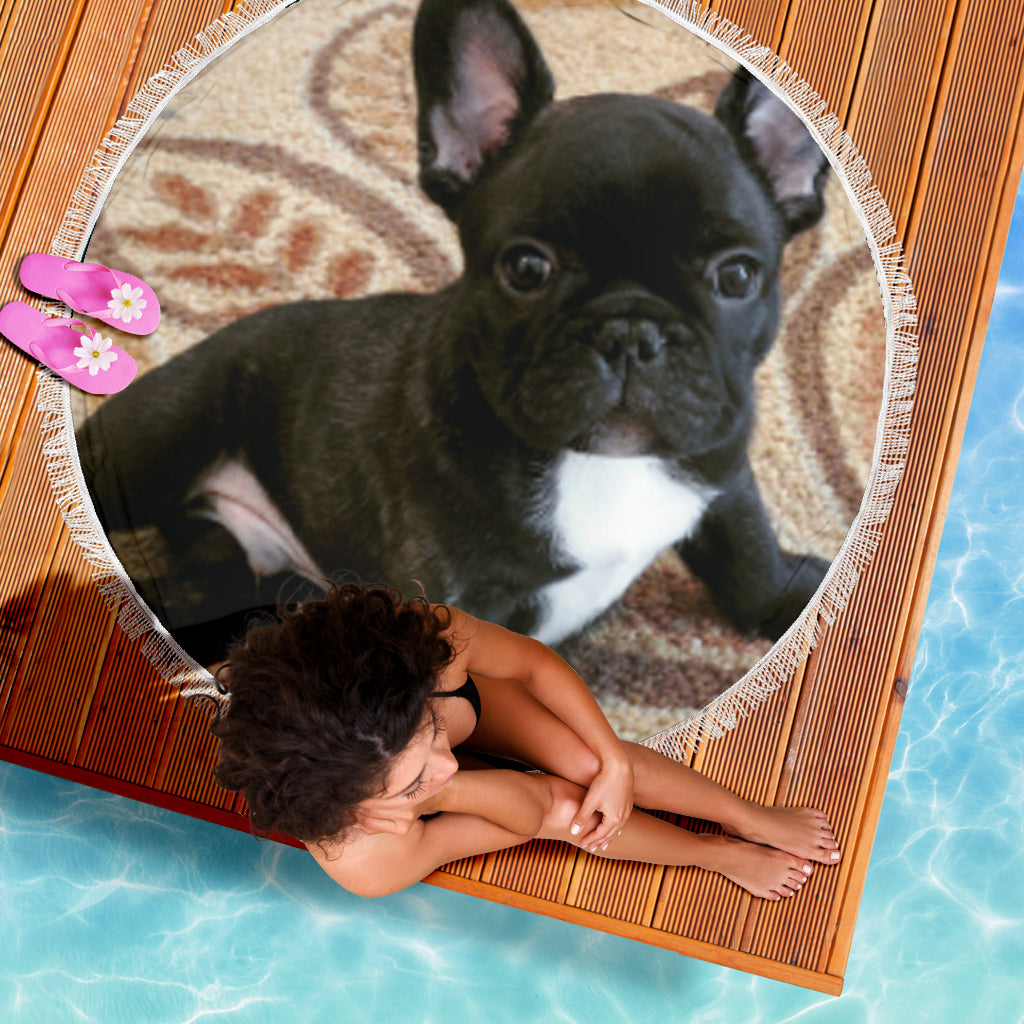 Black Puppy Frenchie - French Bulldog Beach Blanket - Frenchie Bulldog Shop
