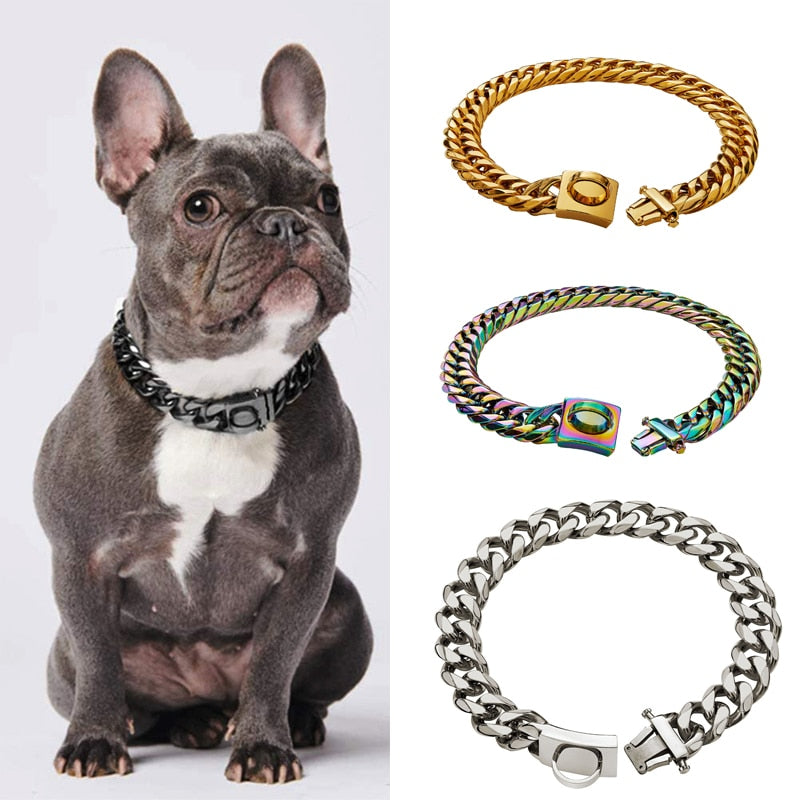 French Bulldog Chain Collar Stainless Steel 18K Gold Plated (WK019) - Frenchie Bulldog Shop