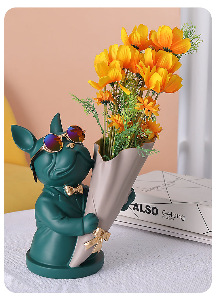 French Bulldog Figurine with Flower Vase - Frenchie Bulldog Shop