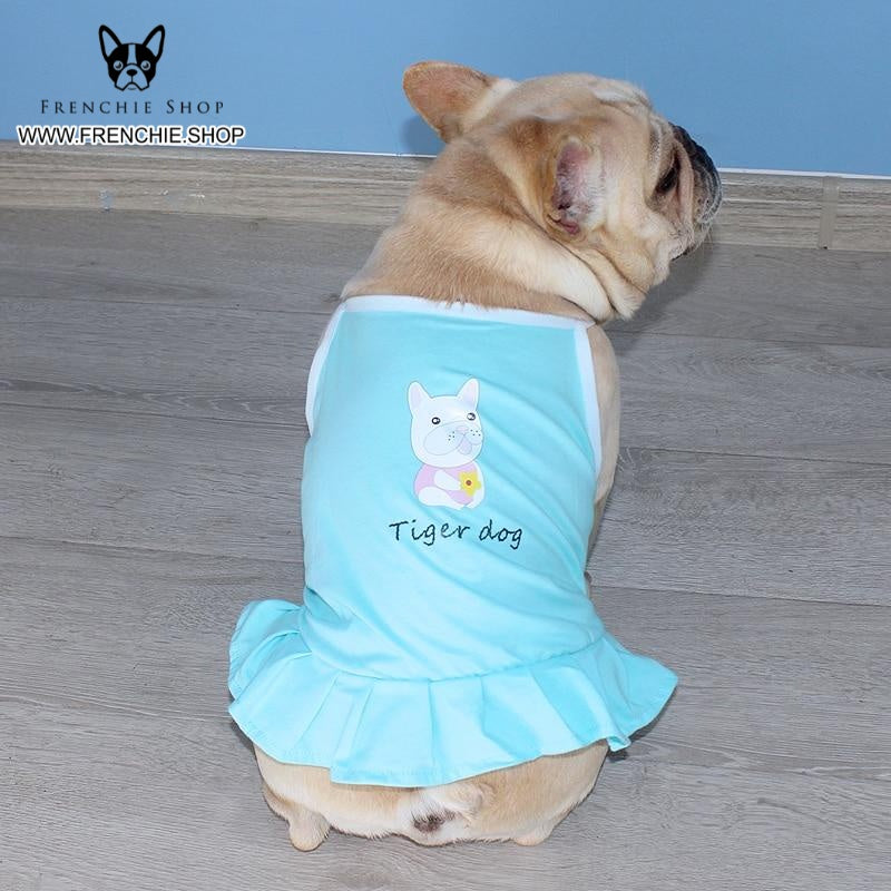 Blue Skirt Outfit Frenchie Summer Dress (W307) - Frenchie Bulldog Shop