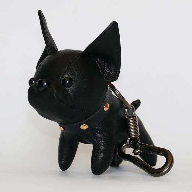 Lv French Bulldog Leather Keychain